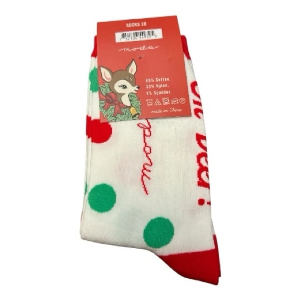 🆕Moda Festive Socks with Reindeer and Polka Dots NWT 🎄 🦌